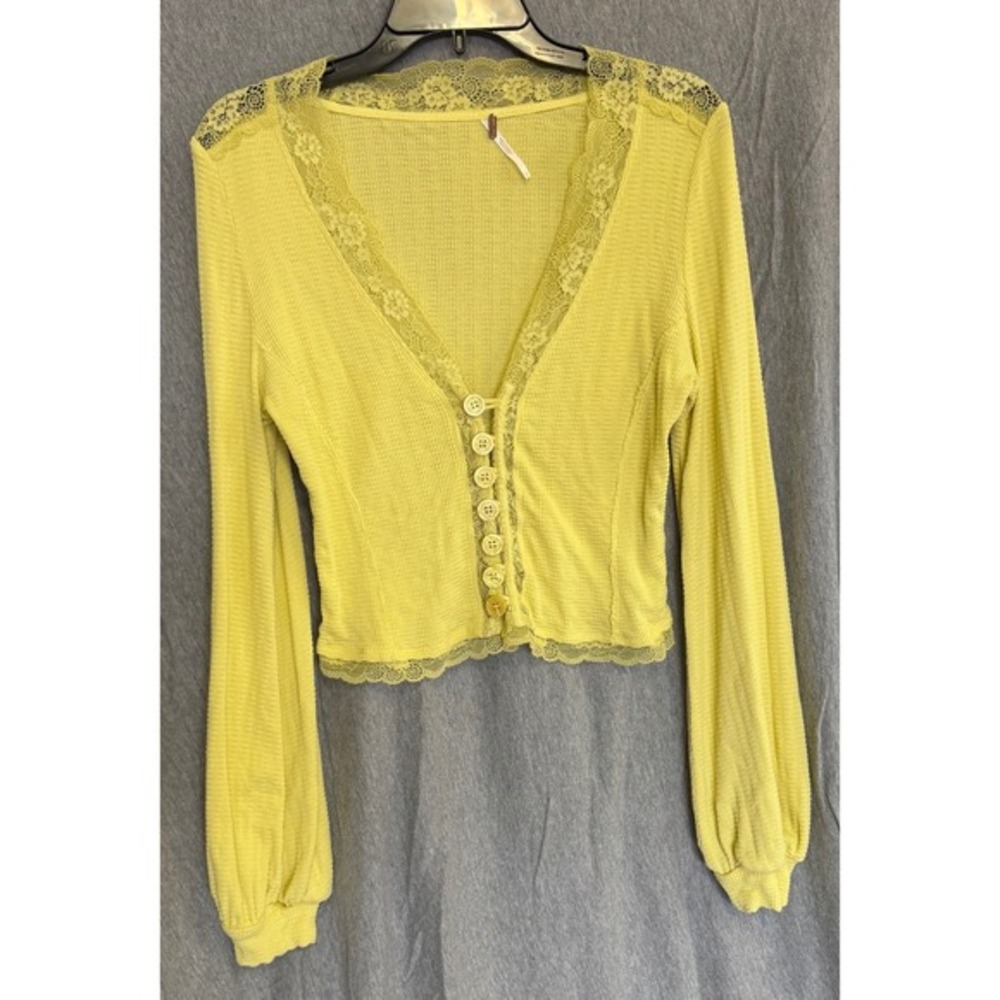 Free People Large Thermal Lace Coquette‎ Cottagecore Yellow Romantic Victorian